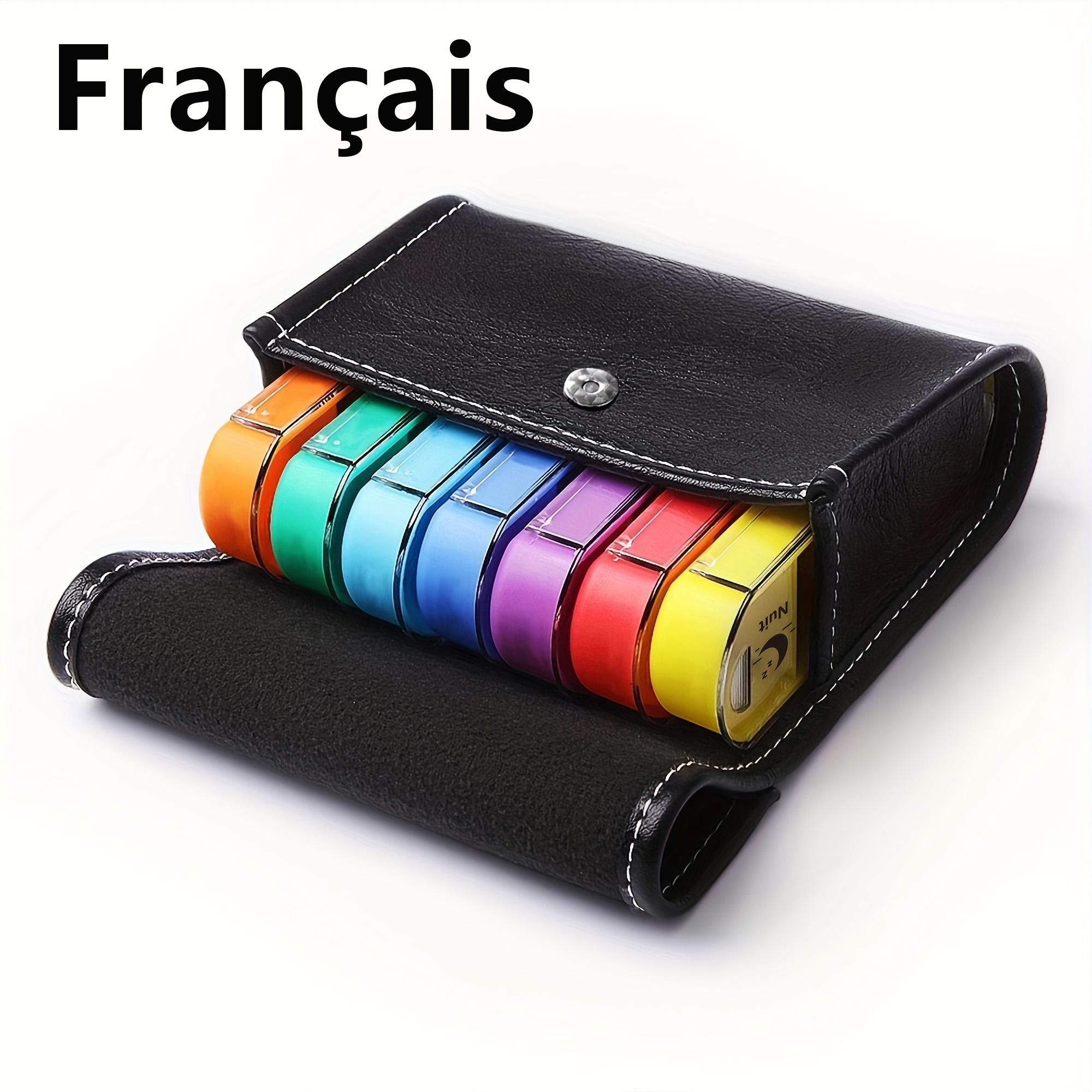 

(French)Weekly Pill Organizer Box Case Travel Medication Reminder Daily AM PM, Day Night 7 Compartments in Leather чёрный