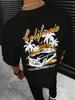 New Summer Mens Beach Coconut Tree Printed Breathable and Comfortable Round Neck Tshirt Outdoor Vacation Casual Top
