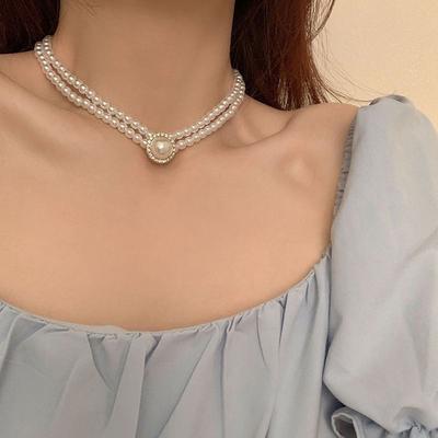 Elegant Light Luxury Two-Layer Pearl Beaded Choker Necklace  Wedding Bridal Jewelry Collar Necklace Gift