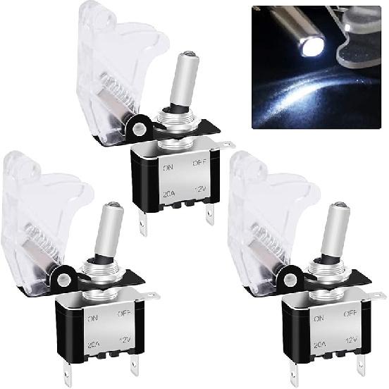 Twidec/3Pcs Rocker Toggle Switch 12V 20A Heavy Duty Racing Car Automotive Auto SPST ON/Off Toggle Switch Red LED Light Illuminated 3Pin with Red