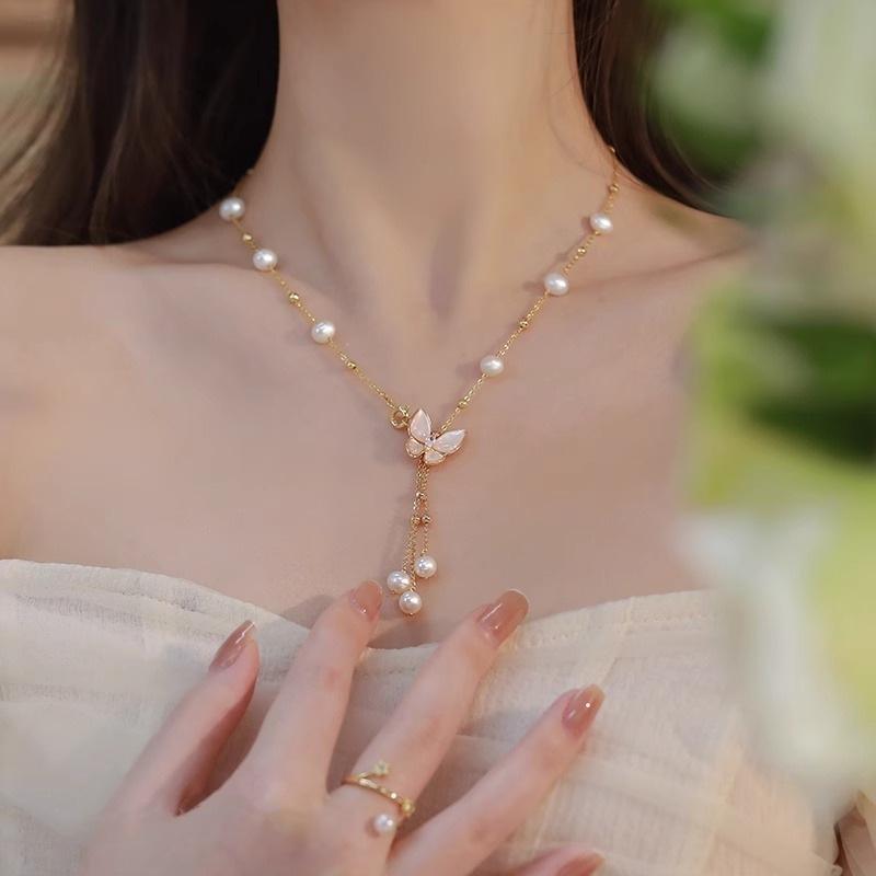 Sweet Butterfly Design Natural Freshwater Pearl 14K Gold Filled Female Necklace  For Women Short Chains No Fade Cheap