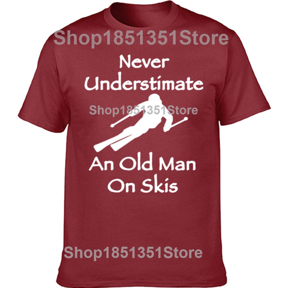 Never Underestimate An Old Man on Skis T Shirt Men Adventure SKI Casual Tshirt Gift for Snowboarder Love Snowboarding Tee