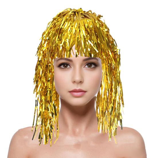 Foil Tinsel Wigs for Adults Fancy Dress Party Shiny Tinsel Wig Metallic Masquerade Disco Hat for Photo Booth Prop Cosplay Supplies