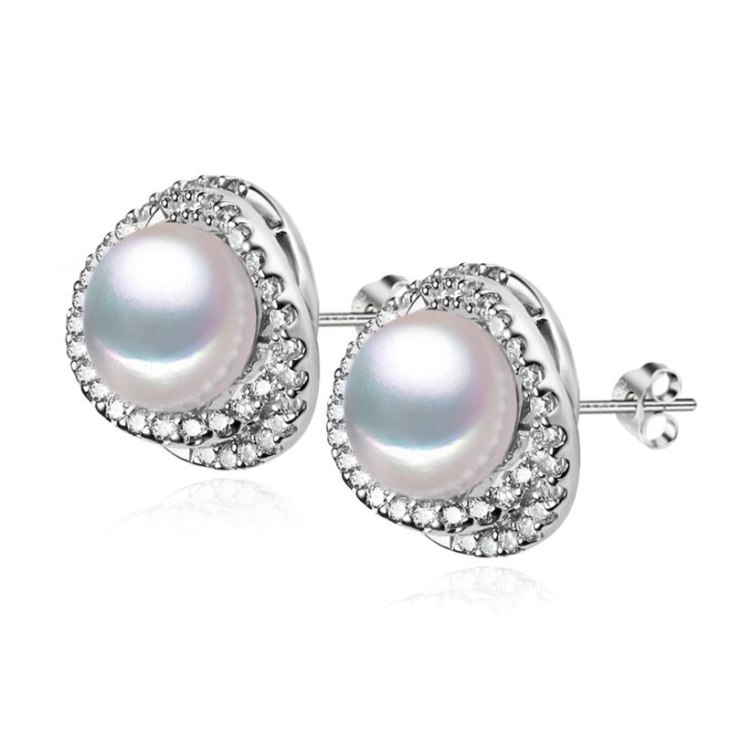 

LSOOYH серьги с натуральным пресноводным жемчугом для женщин, модные роскошные серьги-гвоздики с кубическим цирконием белый