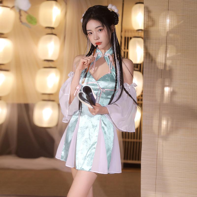 Classical Hanfu Skirt Cosplay Dancing Girl Exotic Costume Sexy Lingerie Enchanting Retro Tulle Perspective Hanfu Dress