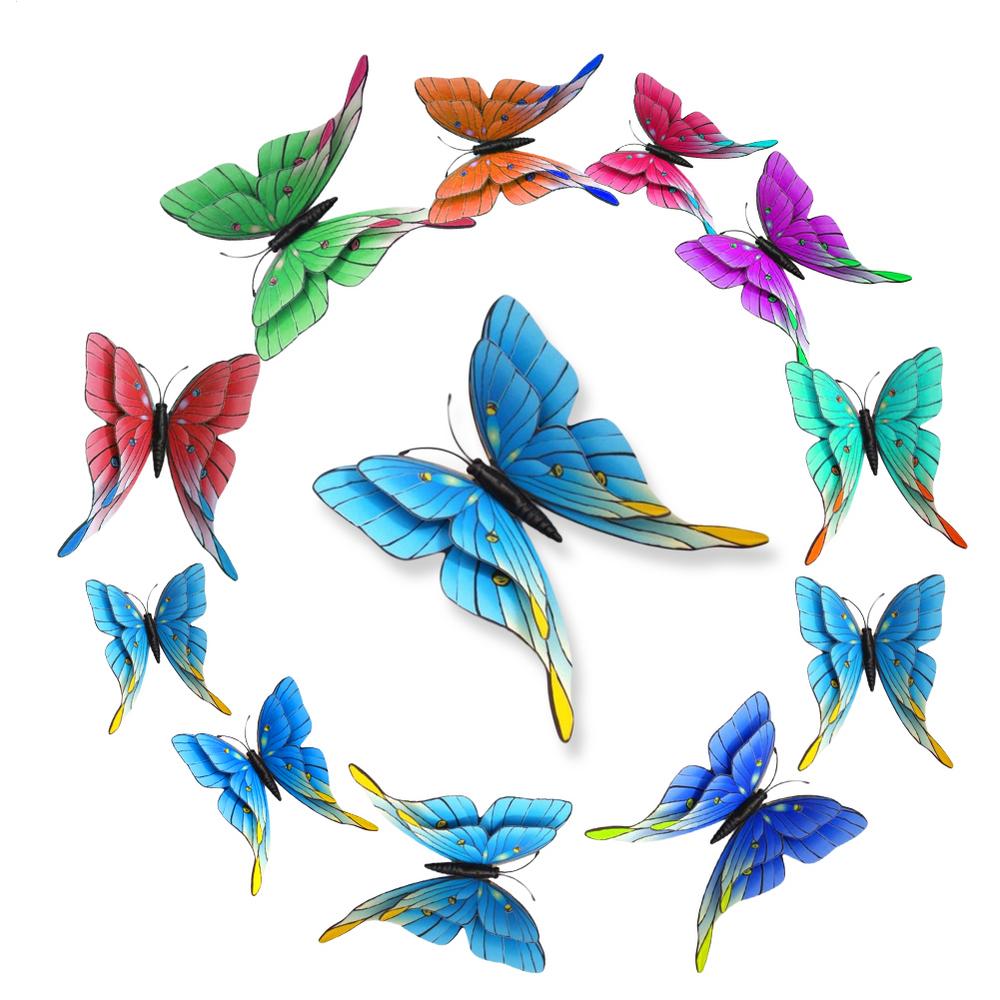 

New Style colored Double Layer 3D Butterfly Wall Stickers Home Room Decor Butterflies For Wedding Decor Magnet Fridge Decals