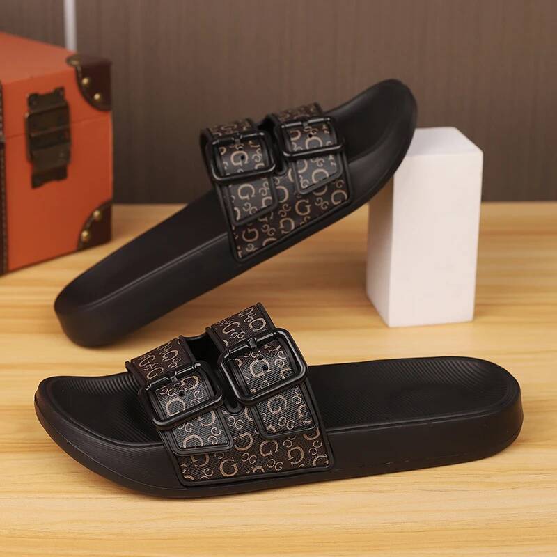  Trendy Men's Slip-On Beach Slippers with Casual Buckle, Comfortable Flat Heel Cover for Couples