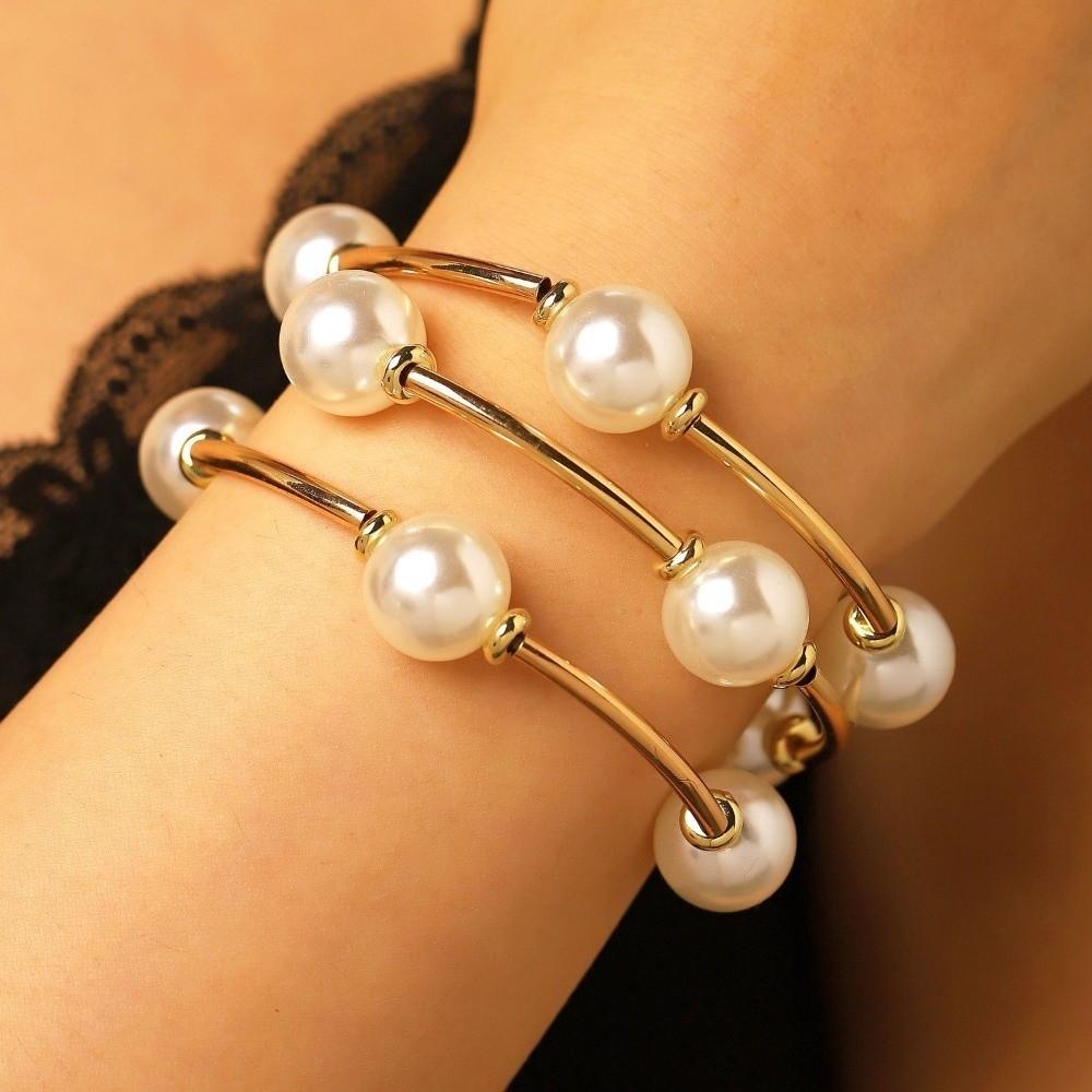 3Pcs/Set Elastic Beaded Bracelet Set Pearl Multiple Layers Bracelet Retro Stacked Bracelet Holiday