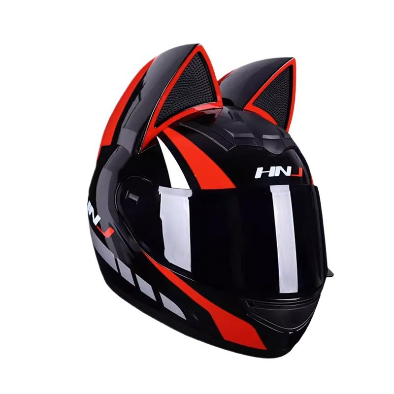 Electric Motorcycle Cat Ear Helmet Female Four Seasons Full Helmet Male Knight Locomotive Cute Rabbit Ears