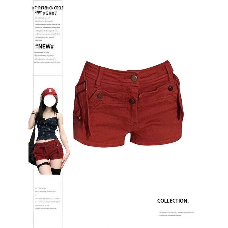 

Plus Size Fashion Y2g Millennium Retro Sexy Sexy Low Waist Denim Super Short Shorts Female Stylish Silm Hip-Wrapped Pants Red S
