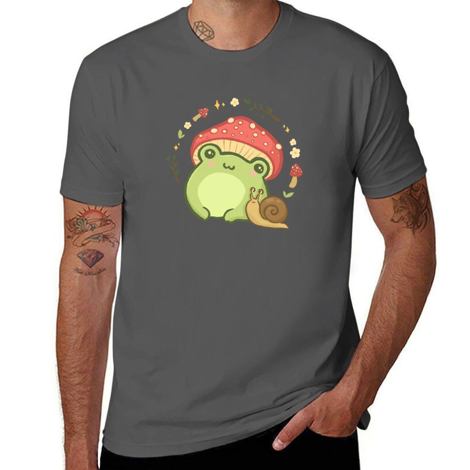 

Super Cute Kawaii Frog with Toadstool Mushroom Hat Snail - Cottagecore Aesthetic Forggy Mushrooms - Amanita Muscaria Lov T-Shirt 4XL