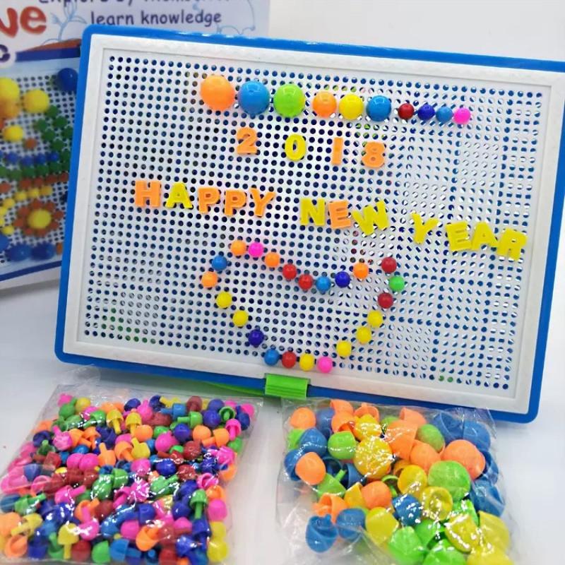 296/592pcs Mushroom Nail DIY Handmade Toys Montessori Educational Toys Intelligent 3D Puzzle Game Jigsaw Board Gifts