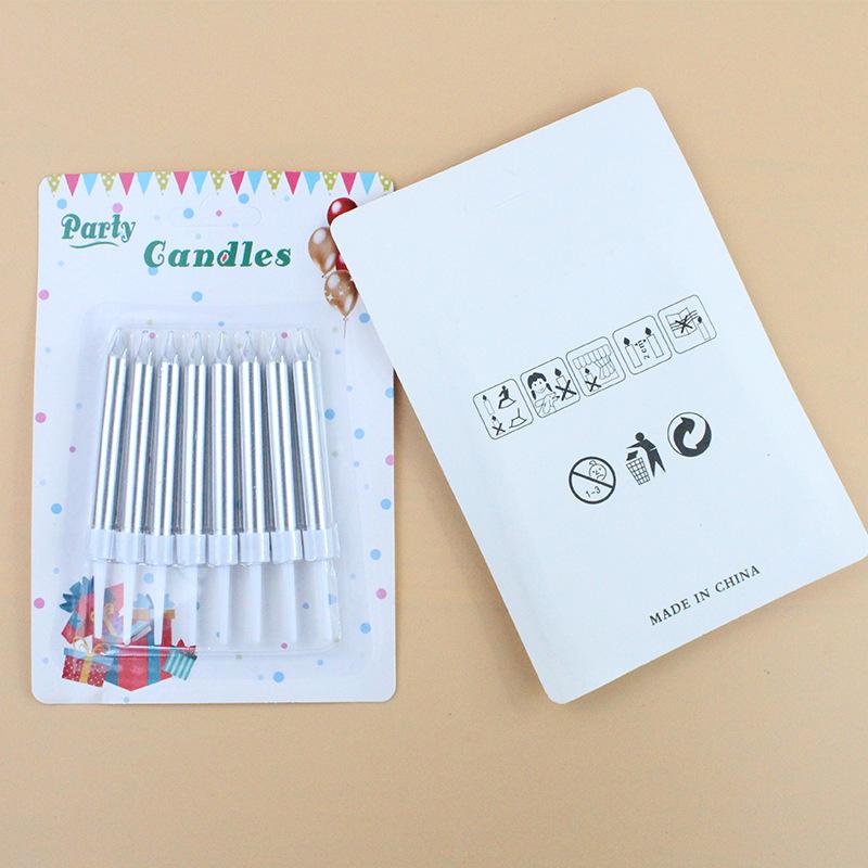 

New Style Suction Card Pack of 8 Gold-plated Thick Candles, Creative Wedding Decoration, Adult Birthday Party Candles Silver SD-30