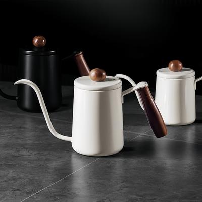 350/600ML Hand Brewed Coffee Pot 304 Stainless Steel Household Narrow Mouth Solid Wood Handle Milk Foam Kitchen Cafe Accessories