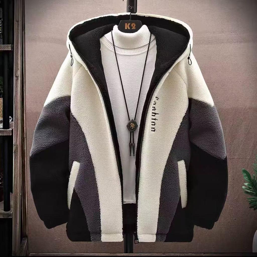 Men's Trendy Cotton Fleece Hooded Jacket - Lambswool Padded Winter Coat for High School Students