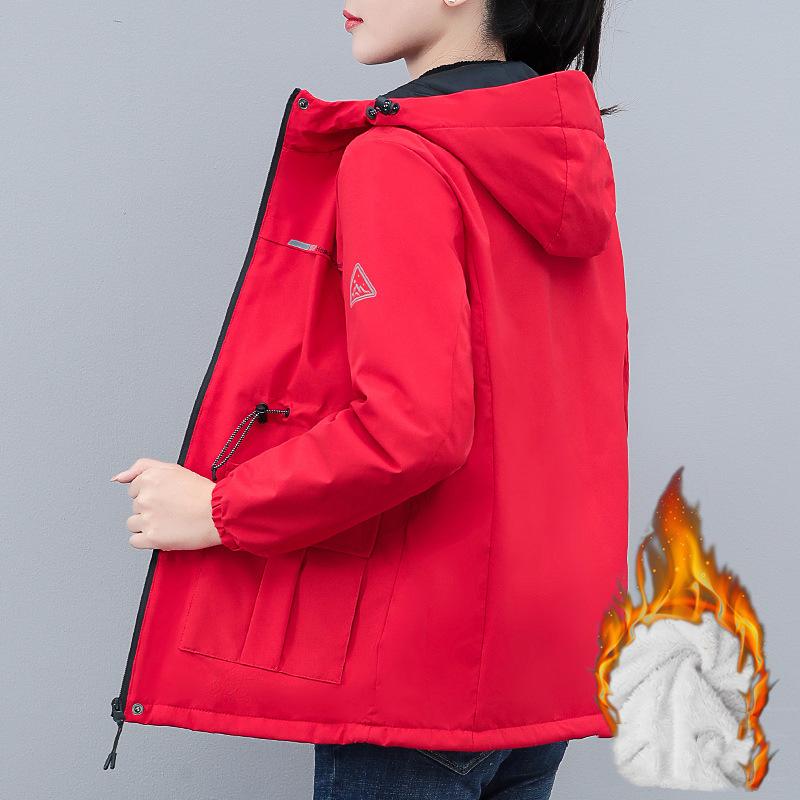 

Женская куртка больших размеров с флисовой подкладкой, куртка на молнии, теплое пальто с капюшоном, пуховый теплый топ XS