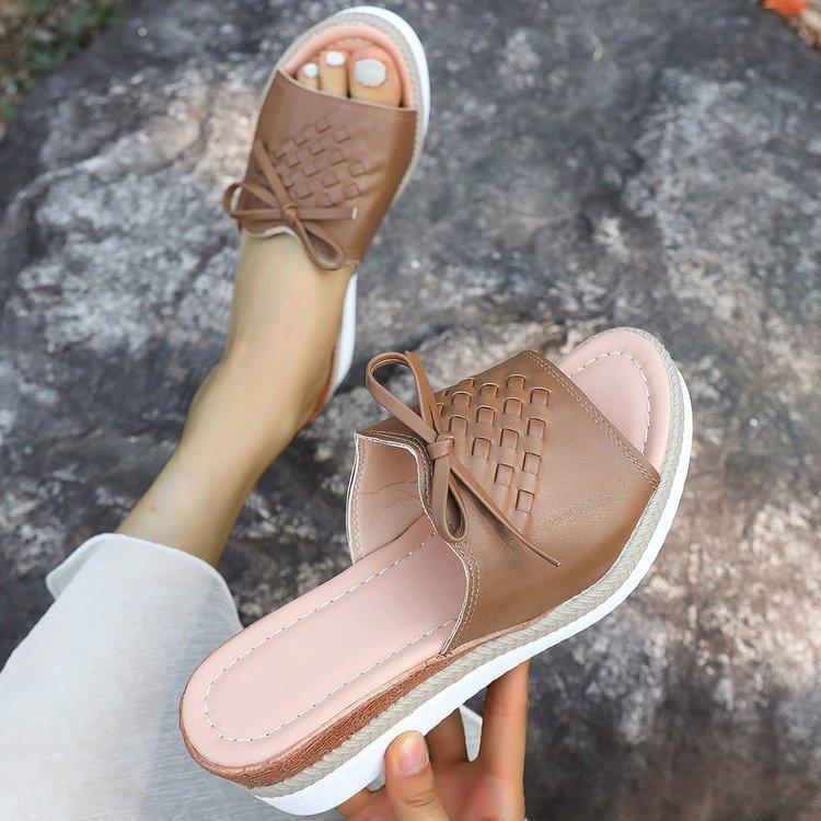 Summer new women's wedge heel slippers large size fish mouth casual wedge heel thick slippers