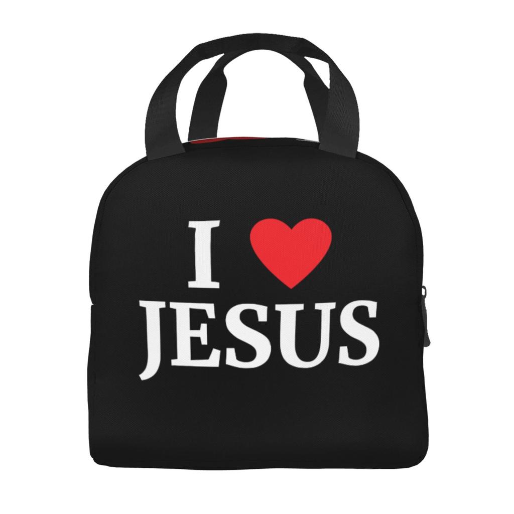 I Love Jesus Text Print Lunch Bags Insulated Bento Box Lunch Tote Leakproof Picnic Bags Thermal Bag for Woman Girl School
