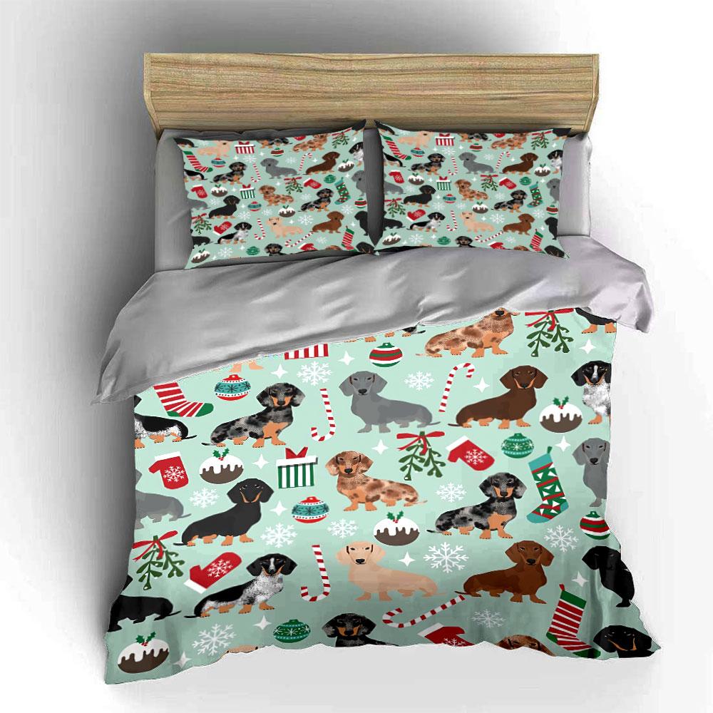Christmas Dachshund Pattern Set Bedding Duvet Cover Set Duvet Cover Pillowcases (1*Duvet Cover 2*Pillowcases, without duvet insert)