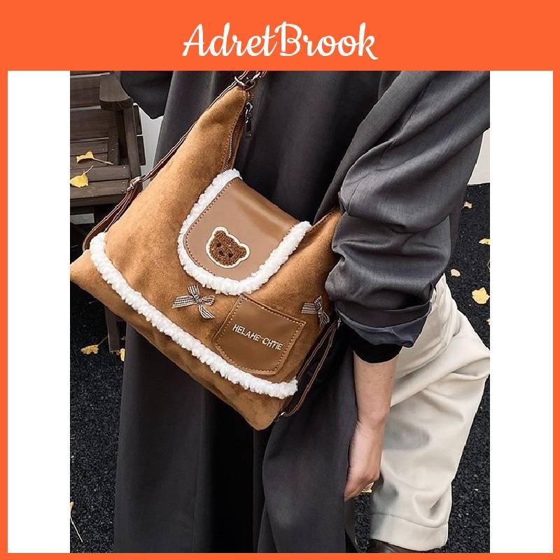 Small Bear Cartoon Backpack For Women With Suede Material And Adjustable Straps For Daily Use