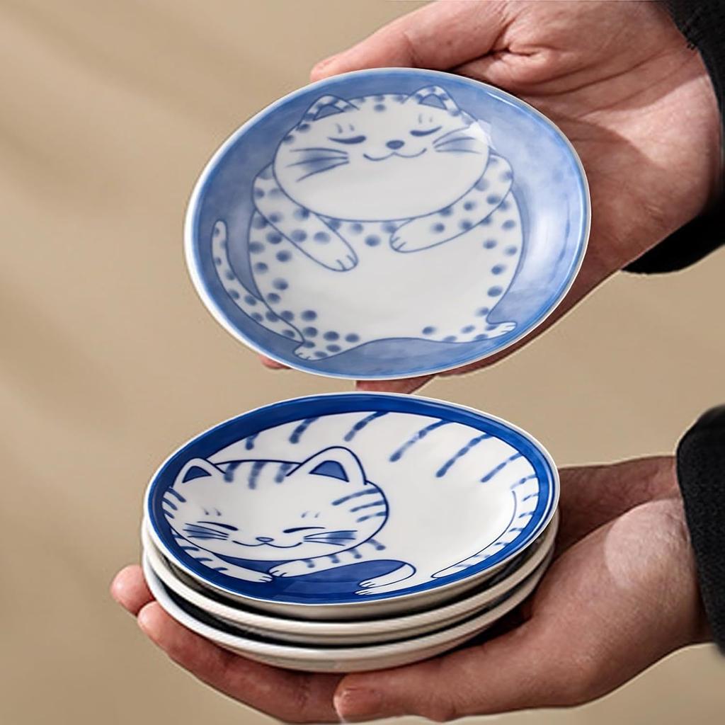 Keramický talířek na dezertní omáčku Sada nádobí Mini miska Miska na přílohu Kreativní kreslený vzor Kočka pro štěstí Malý talířek na ovoce 1 kus