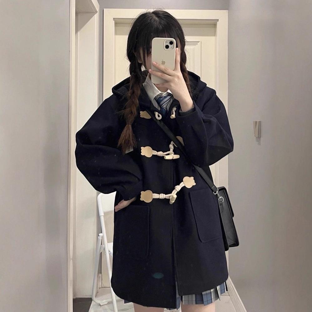 JK Uniform Women's Spring Petite Wool Coat with Toggle Closure - Cute British Style Hooded Jacket