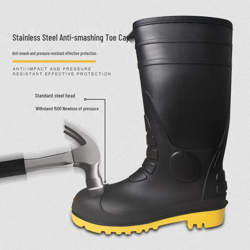 High-Top Cotton Winter Work Boots: Warm, Anti-Smash, Puncture-Resistant, Anti-Slip, Oil-Resistant, Steel Toe and Sole, Waterproof.