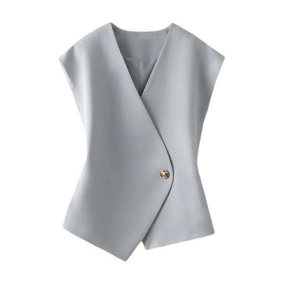 Women Suit Waistcoat V-Neck Sleeveless Single Button Irregular Design Suit Vest Solid
