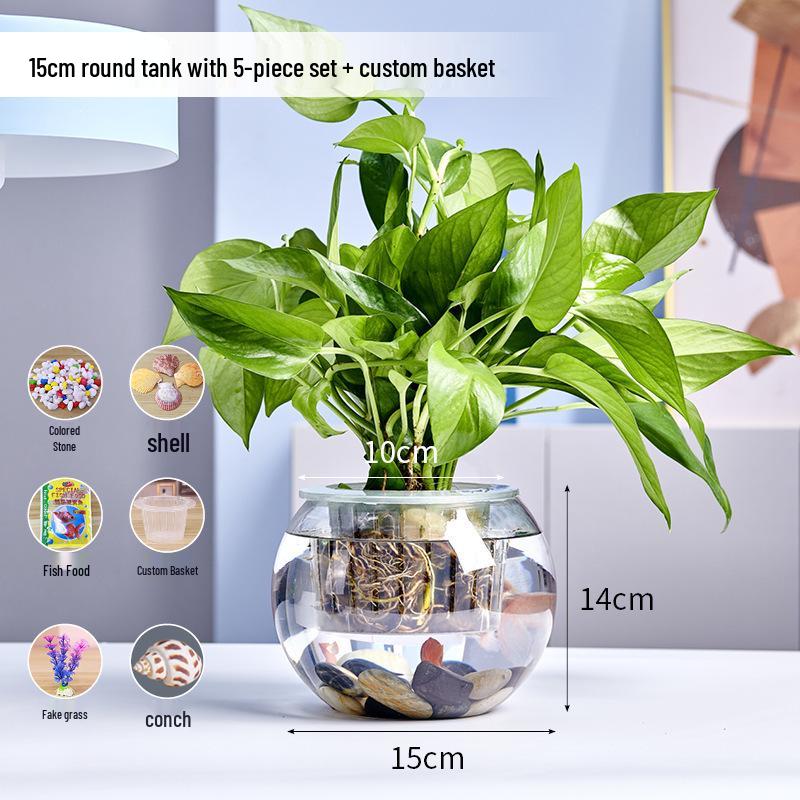 Round Transparent Glass Fish Tank for Desktops - Small, Thickened Design for Turtles and Goldfish, Ideal for Living Room Landscaping