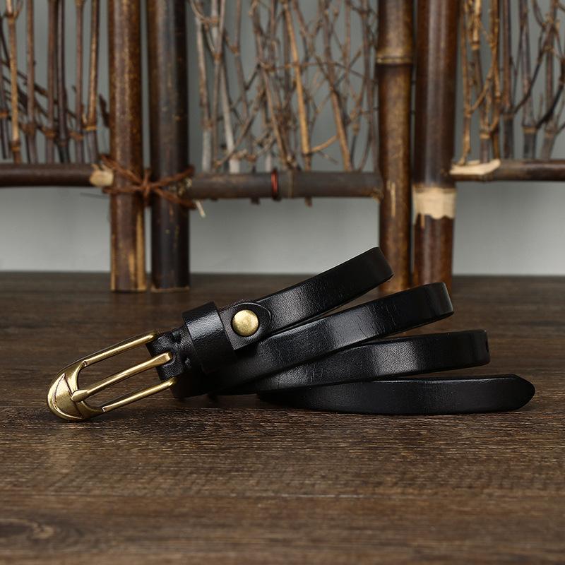 1.5Cm Wide Decorative Women'S Thin Belt Shoe Type Copper Buckle With Coat Women'S Pure Cowhide Retro Fashion Trend Narrow Belt
