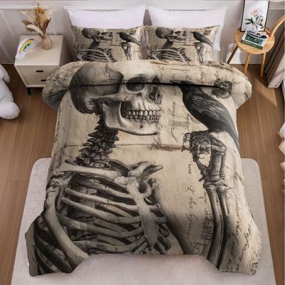 3-teiliges Halloween Kürbis Monster Bettbezug-Set ohne Kern Bettdeckenbezug mit 2 KissenbezügenWeich und Maschinenwaschbar Skelett