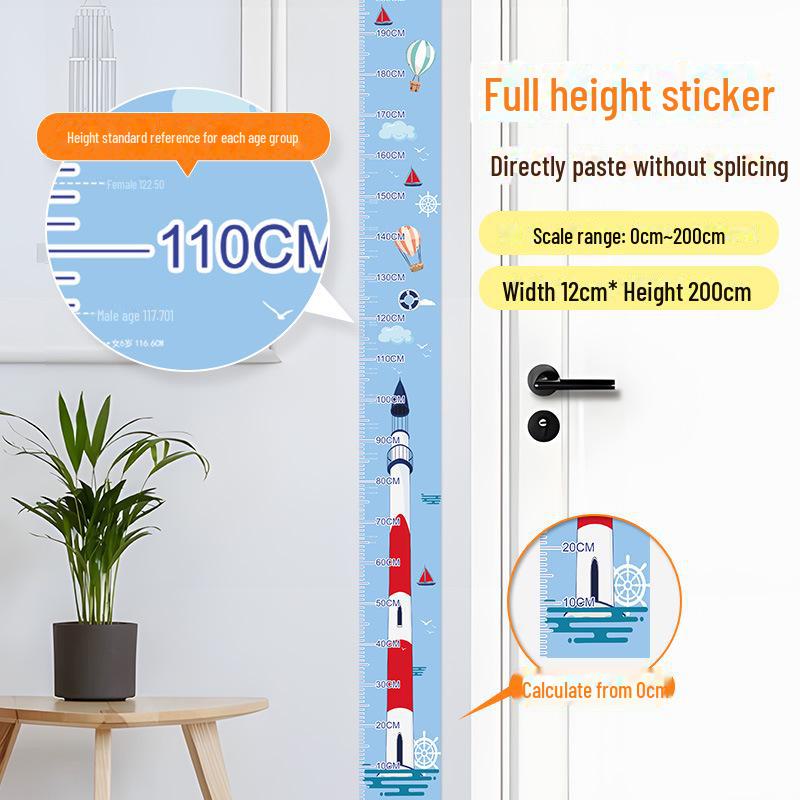 Children's Room 2m Self-Adhesive Height Chart Stickers - Cartoon Design for Baby Measurement & Wall Decoration