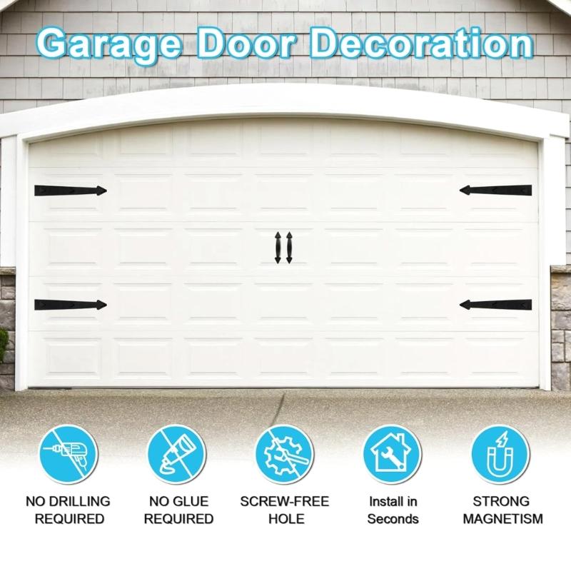 Garage Door Decorative Magnets 4 Hinges 2 Handles Set Reusable Removable Hardware Quick Fixing for Metal Door Decors