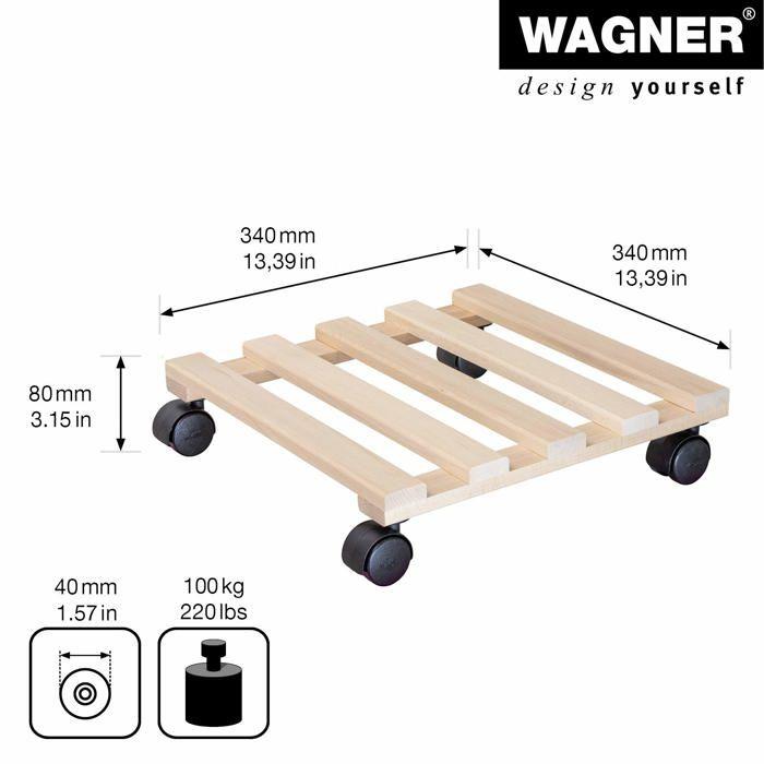 Chariot Pour Plantes - WAGNER - Hêtre Nature - 34x34 Cm - 100 Kg - 4 Roulettes Pivotantes