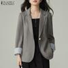 ZANZEA Womens Casual Notched Lapel Loose Long Sleeve Cardigan Thin Outwear