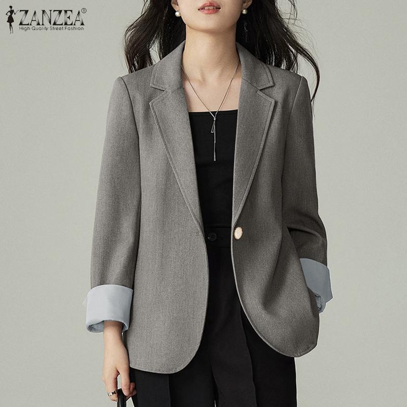 ZANZEA Womens Casual Notched Lapel Loose Long Sleeve Cardigan Thin Outwear