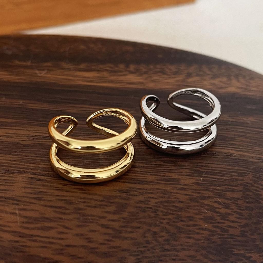 925 Sterling Silver Rings For Women Men Fine Jewelry Finger Adjustable Open Double Layers Gold Ring For Party Birthday Gift