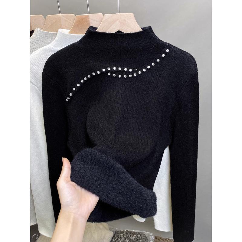 

Autumn and winter black semi-turtleneck bottoming shirt women s new slim-fitting versatile long-sleeved knitted sweater top trendy One size fits all [recommended 80-60kg] чёрный