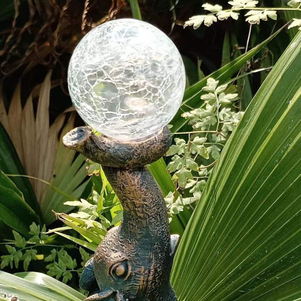 Elephant Statues with Glass Ball Garden Sculpture with LED Light Crafted Elephant Lamp Outdoor Statue Unique Housewarming Gifts