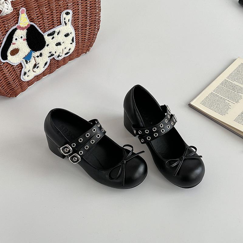 

Модное дизайнерское чувство ретро бант высокий каблук туфли Мэри Джейн женские летние универсальные двойная пряжка с балетками одинарные туфли 35 чёрный