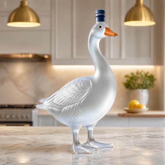 Goose Shaped Glass Decanter, 3D Sculpted Whiskey Bottle with Stopper, 350ml Art Deco Carafe for Bourbon Wine, Home Bar Decor Gift
