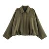 Damen Oversize Windjacke mit Wildleder-Textur, Reverskragen, Reißverschluss vorne