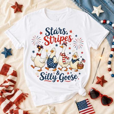 4th of July Goose Shirt, Silly Goose Patriotic Tee, Stars Stripes Goose Shirt, Funny Goose Summer T-Shirt