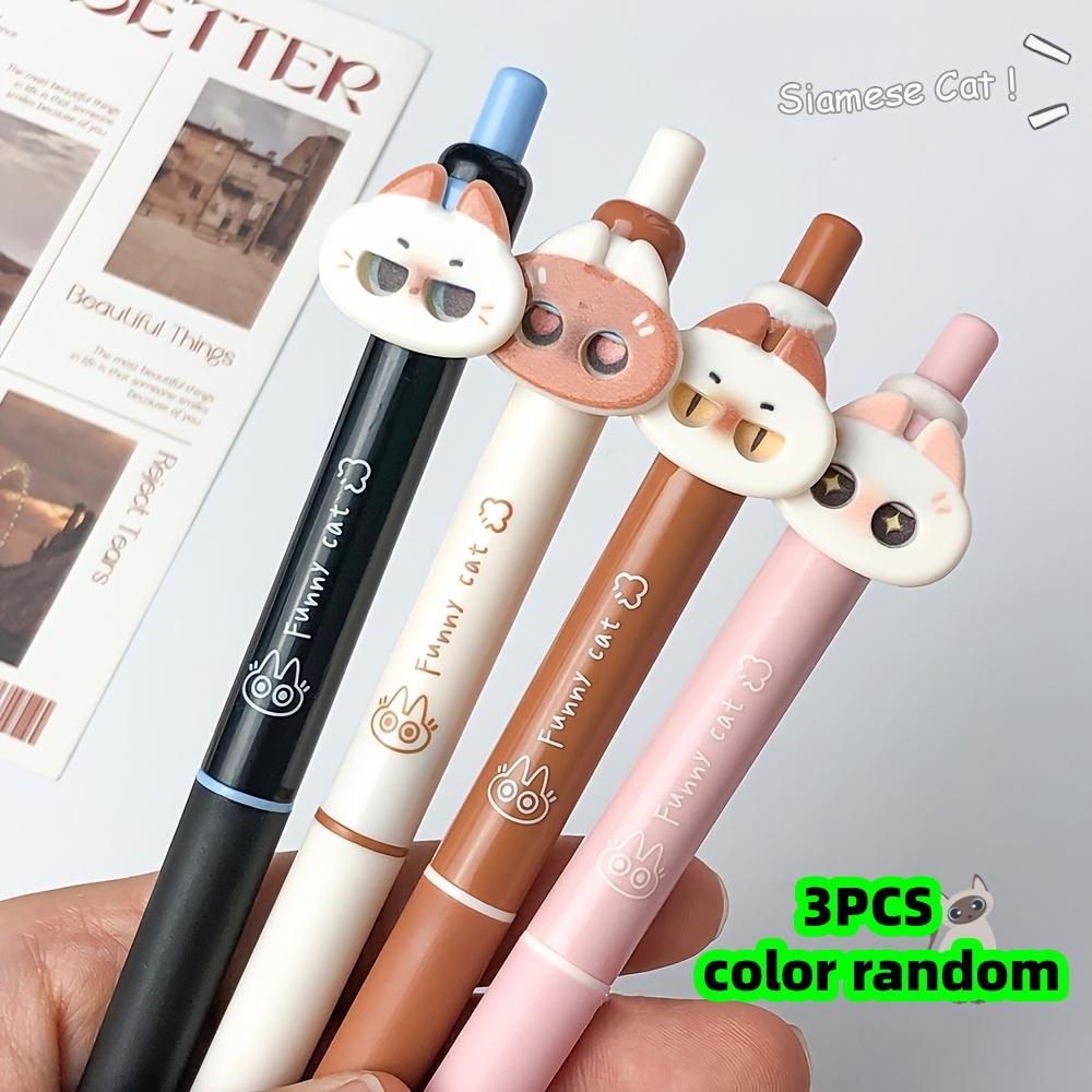 

3-Piece Set of Random Color Siamese Cat-Shaped Black Ink Gel Pens, Cute Quick-Drying Posture-Correcting Pens, Cression Gel Pens, Smooth Writing, Perf