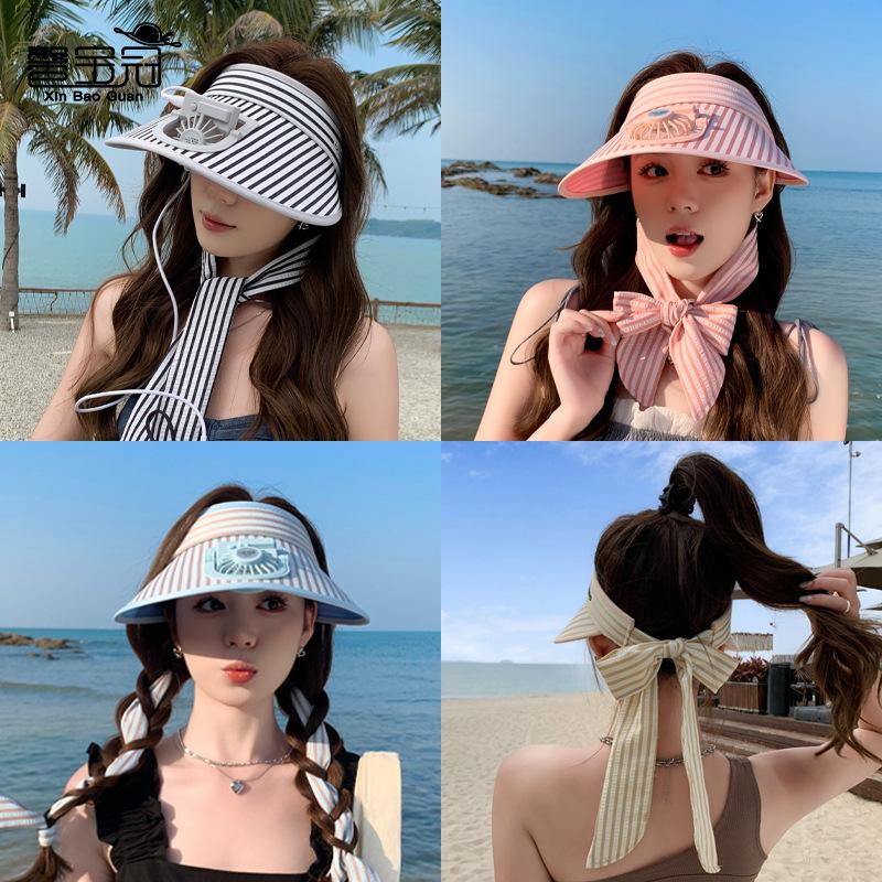 Chapéu de sol de verão com abas e topo vazio, chapéu de sol para viagem ao ar livre, chapéu de sol versátil e fashion com fita para mulheres