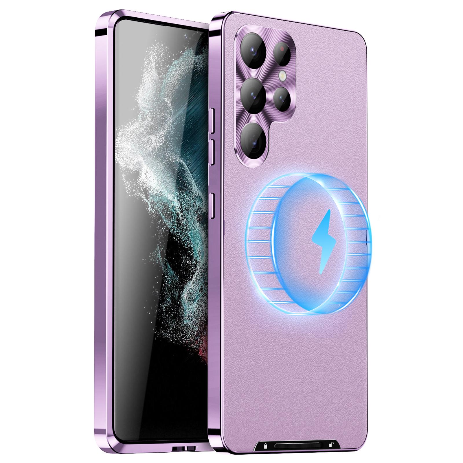 

For Samsung Galaxy S24 Ultra Magnetic Case Metal Frame Leather+PC Matte Cover Purple