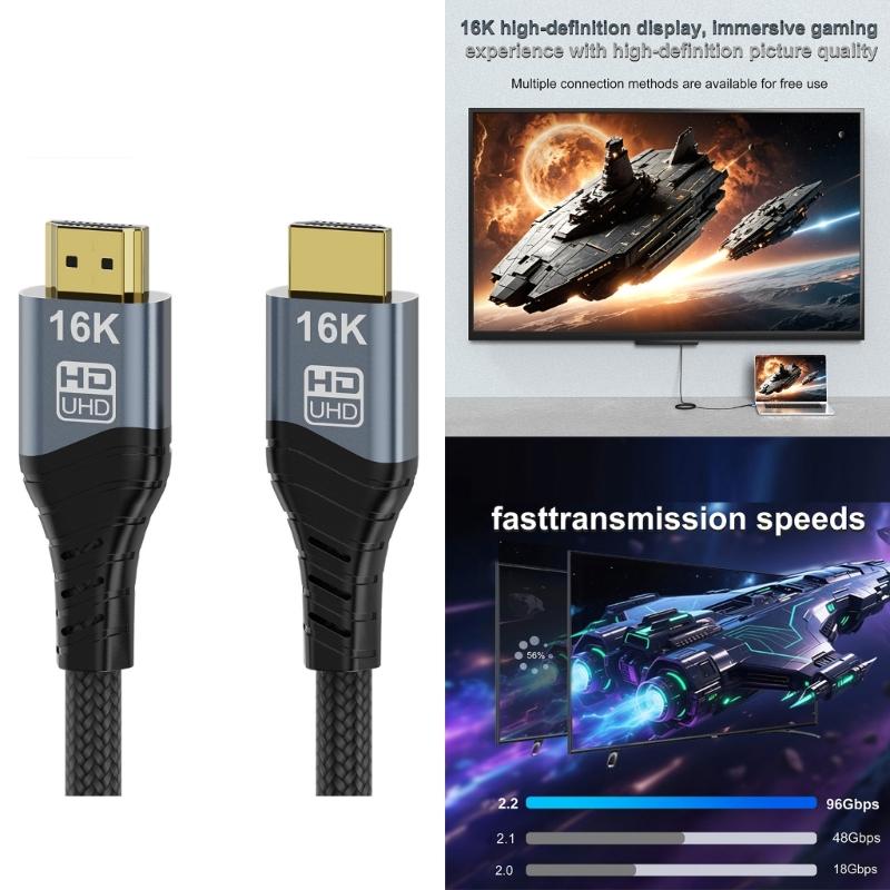 16K HDTV 2.2 Cable HDTV Cord Support 16K@60Hz Video Connection Braided Cable for TV PC Projectors Consoles Accessories