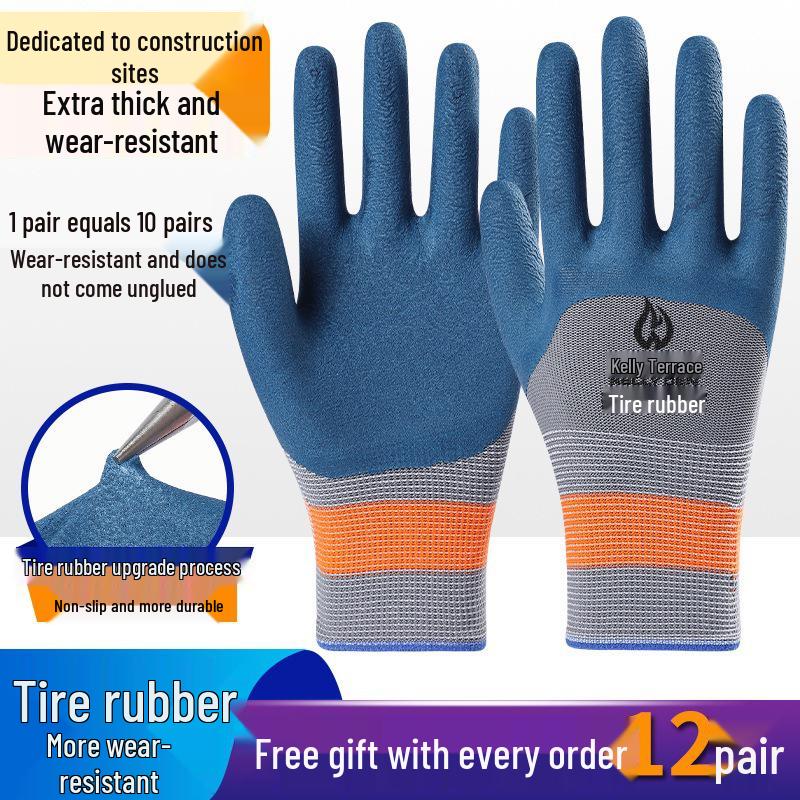 Work-Resistant Non-Slip Latex Gloves for Construction