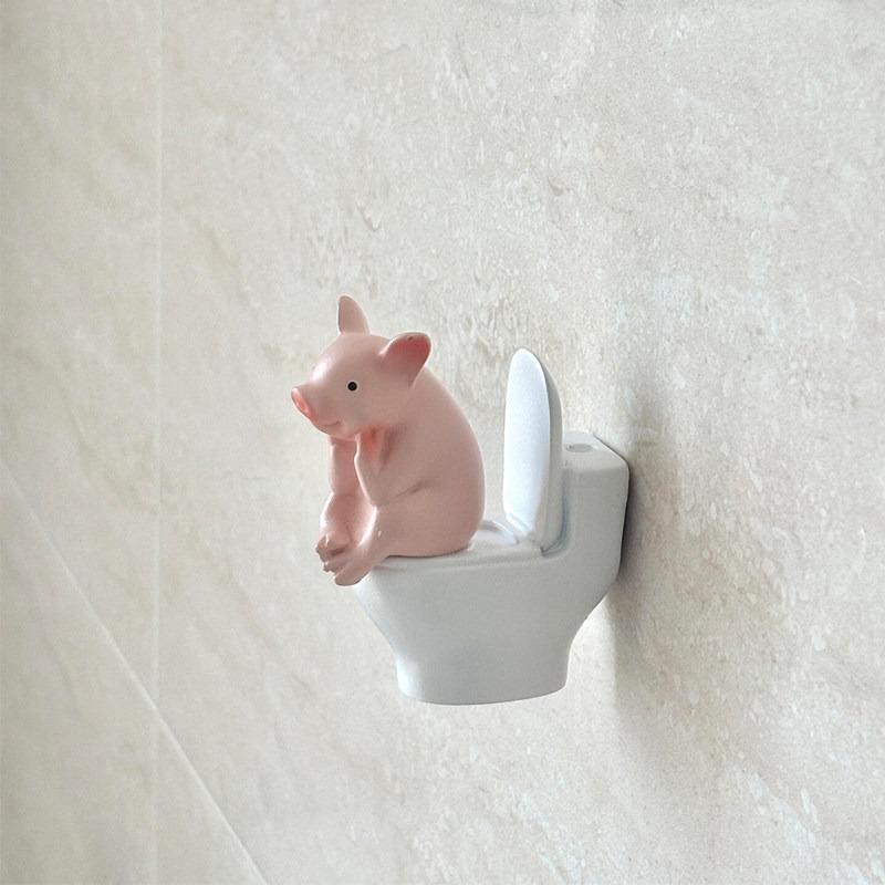 1PC Cute Cartoon Toilet Pig Cat Ornament Desktop Makeup Room Decoration Crafts Home Creative Small Ornaments