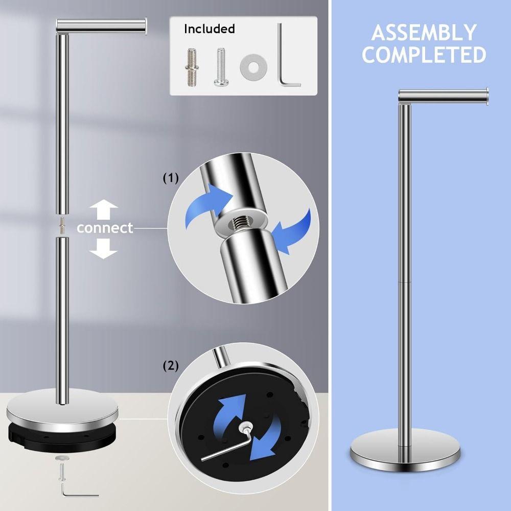 Sturdy Base Tissue Roll Holder Free Standing Paper Roll Floor Stand Bedroom